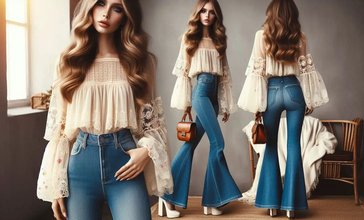 Bell Sleeve Blouse With Bell-Bottom Jeans