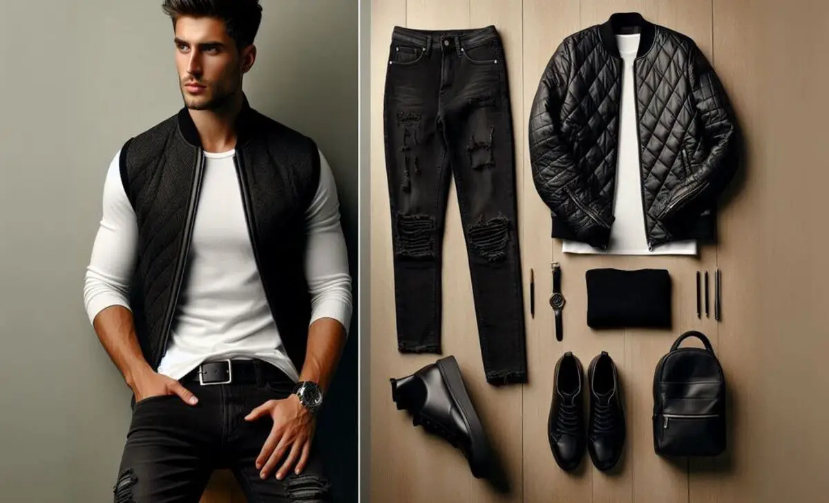 Black Quilted Gilet With Black Skinny Jeans