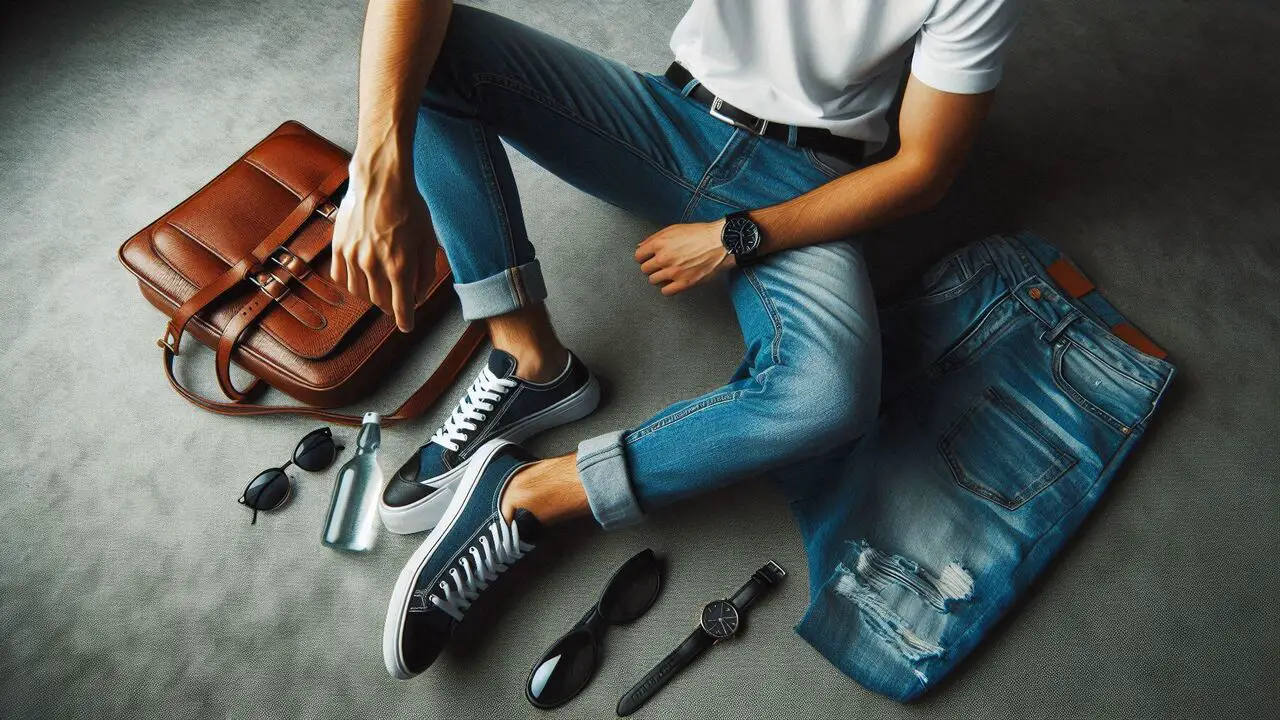 Blue Jeans, White T-Shirt, Black Sneakers