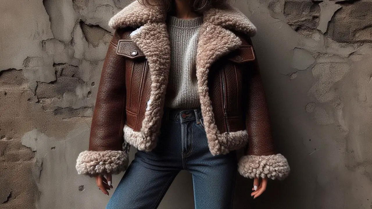 Brown Shearling Jacket With Flare Jeans