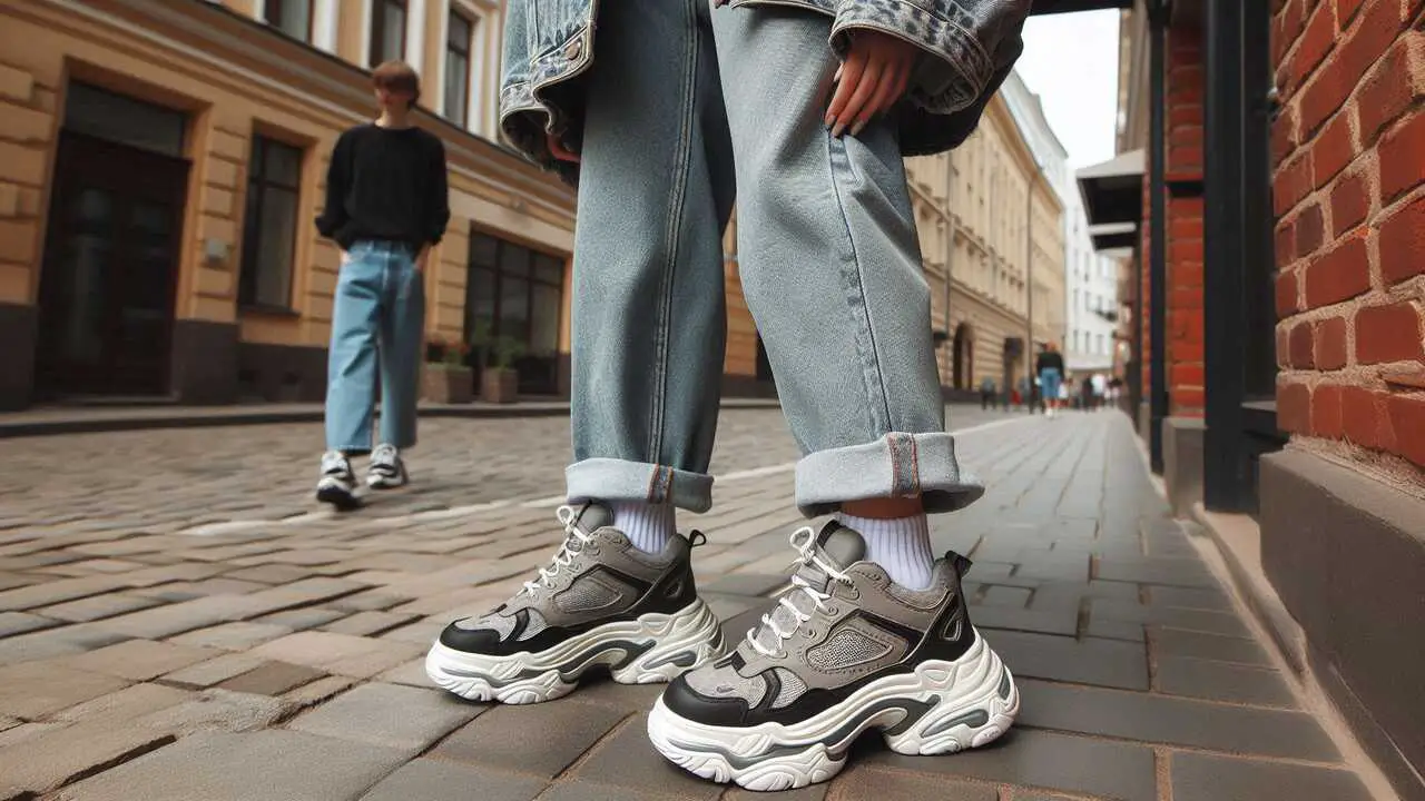 Chunky Sneakers + Bootcut Jeans + Cropped Jacket