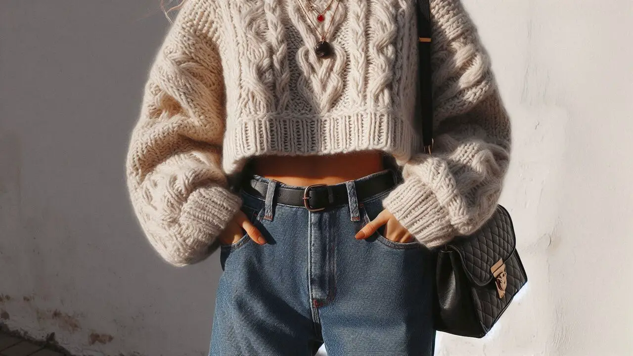 Cropped Denim + Chunky Knit Sweater