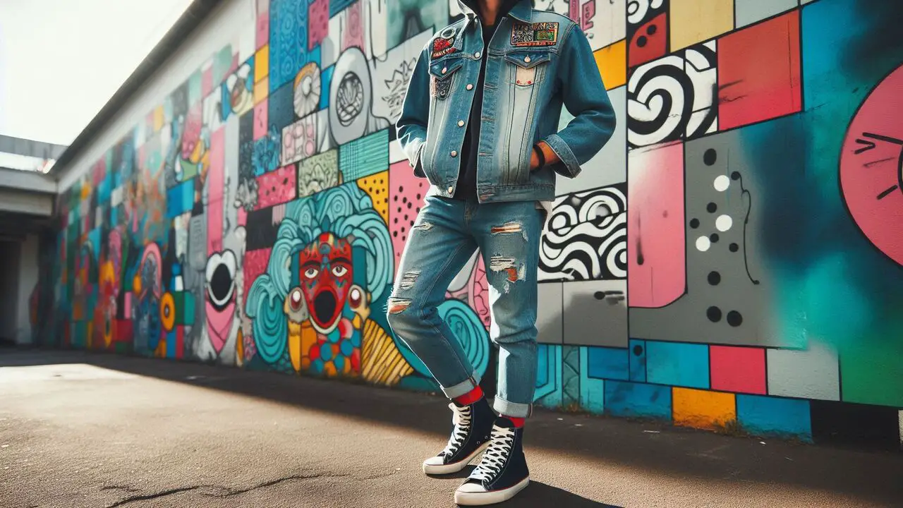 Denim Jacket and High-Top Sneakers