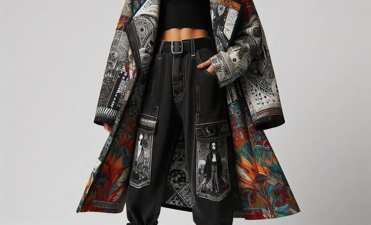 Graphic Coat With Black Baggy Jeans