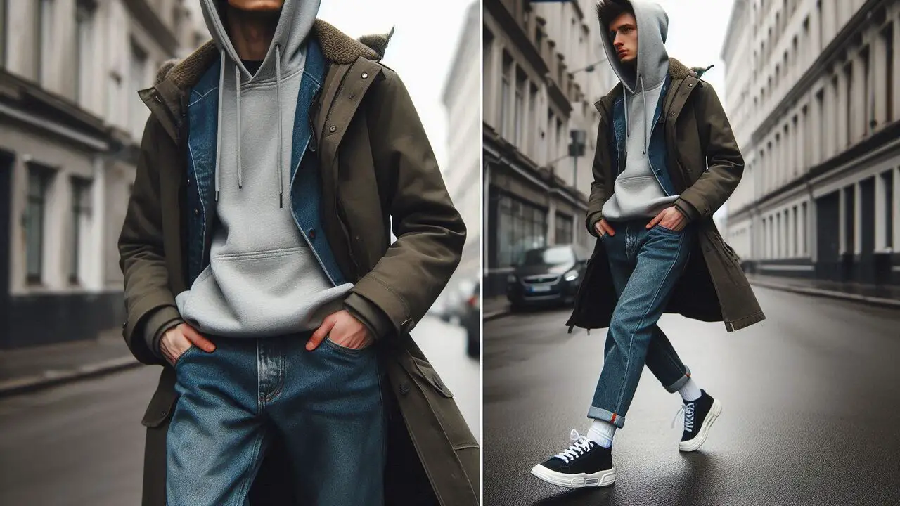 Hoodie And Parka With Tapered Jeans