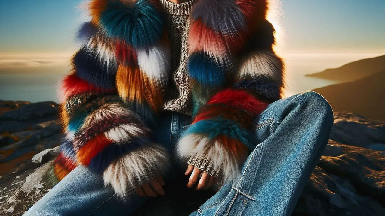 Multi Colored Fur Coat With Flare Jeans