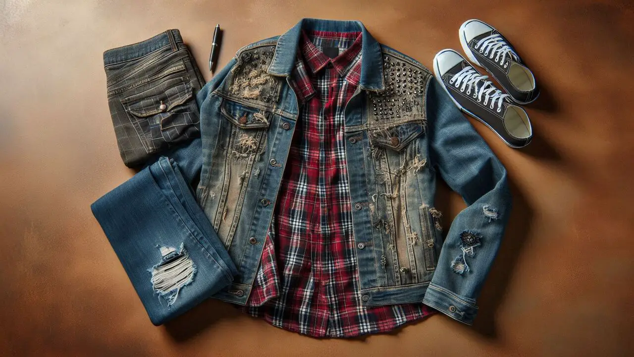 Rock With a Plaid Shirt And Denim Jacket With Tapered Jeans