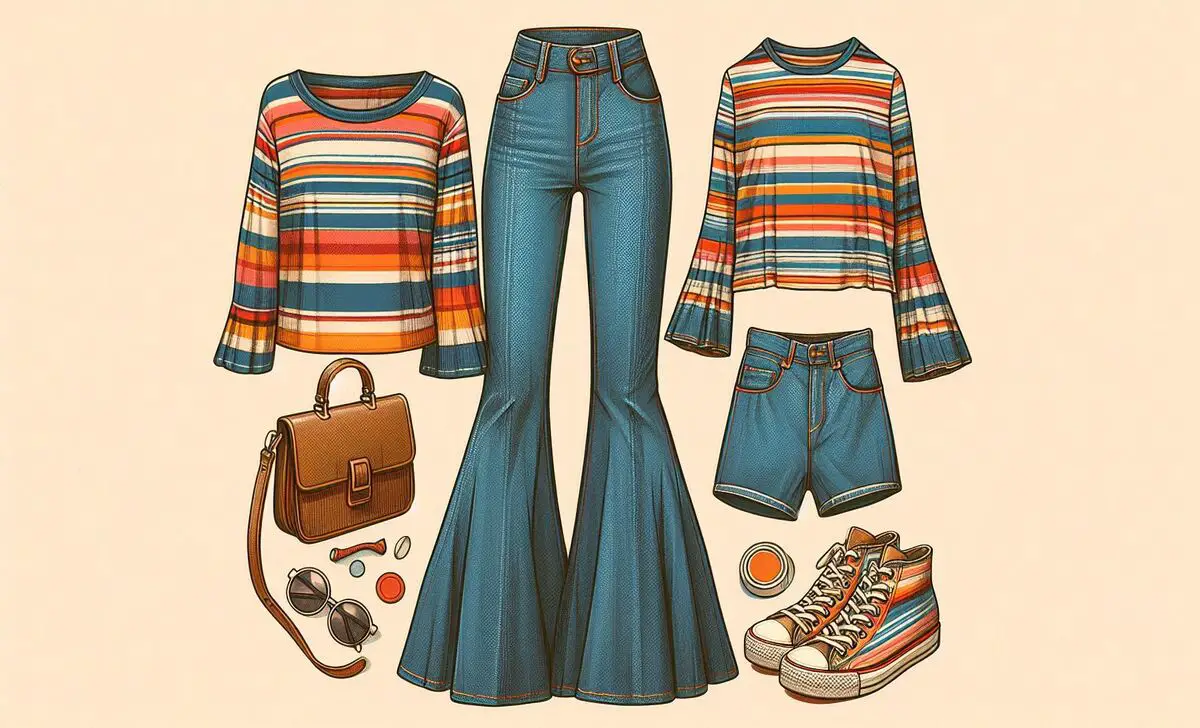 Striped Long Sleeve Tee With Bell-Bottom Jeans