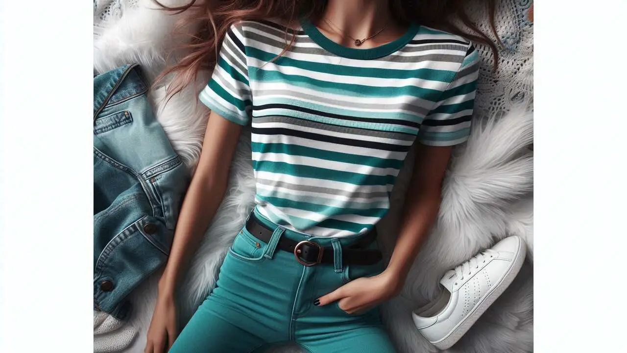 Striped T-Shirt With Turquoise Skinny Jeans