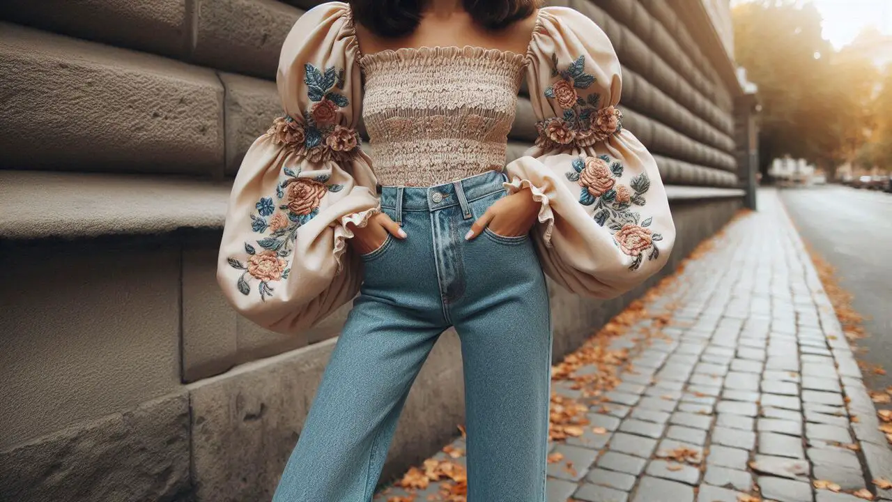 Style Flare Jeans With A Puff Sleeve Blouse