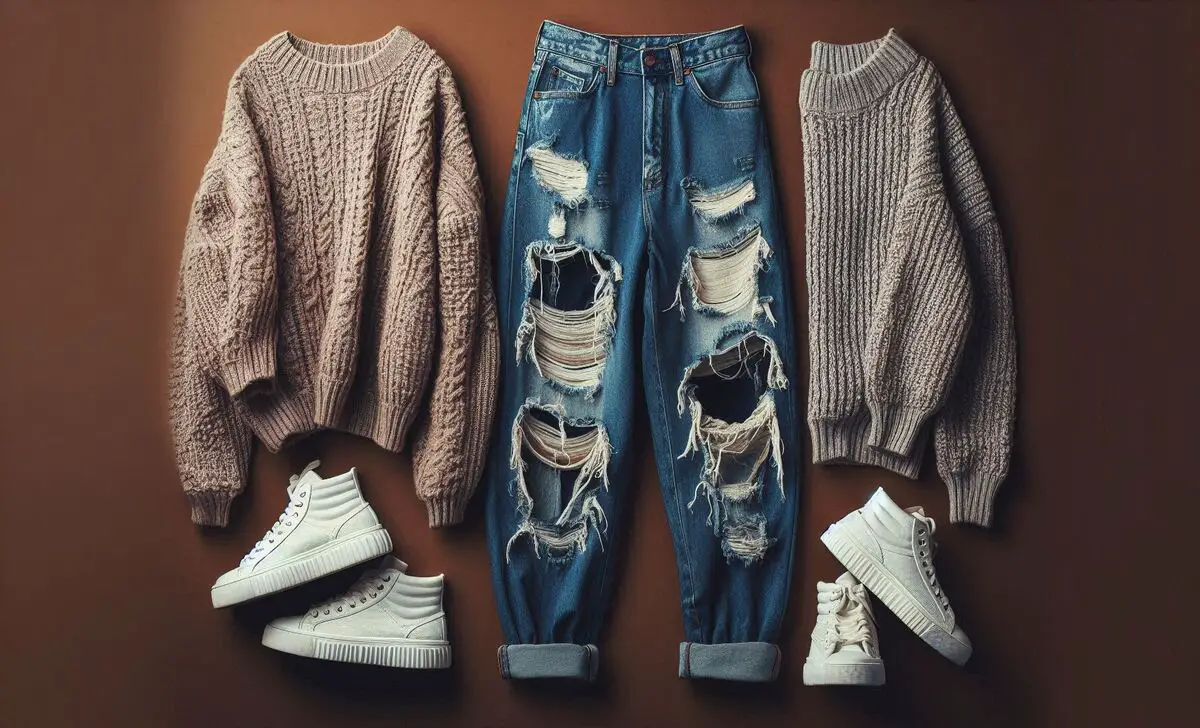 Sweater With Baggy Ripped Jeans