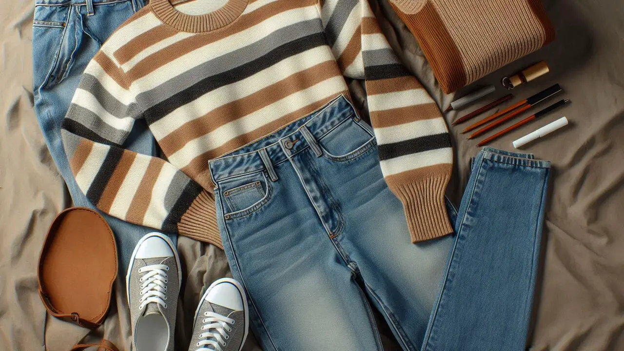 Tapered Jeans And Stripes Sweater For A Flattering Fit