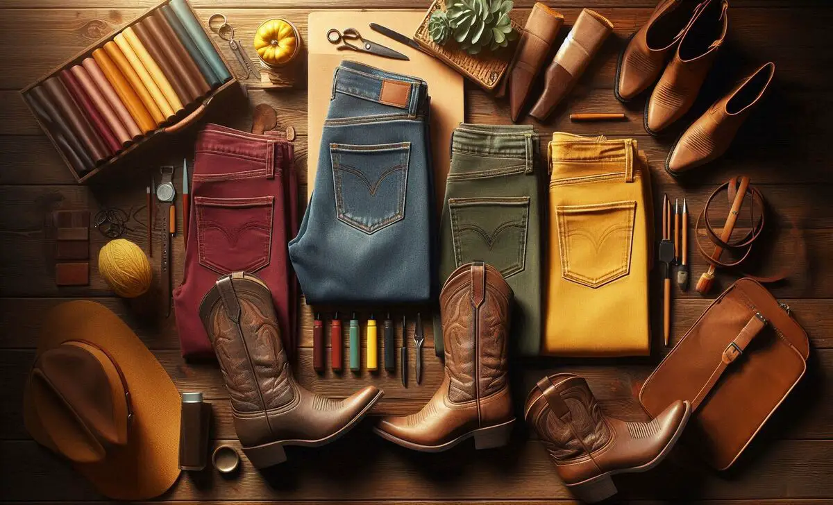 Assembling Colored Jeans With Neutral-Toned Cowboy Boots